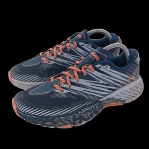 Hoka One One Speedgoat 4 Trail Running Shoes Womens 9.5 Blue Orange Vibram Trail